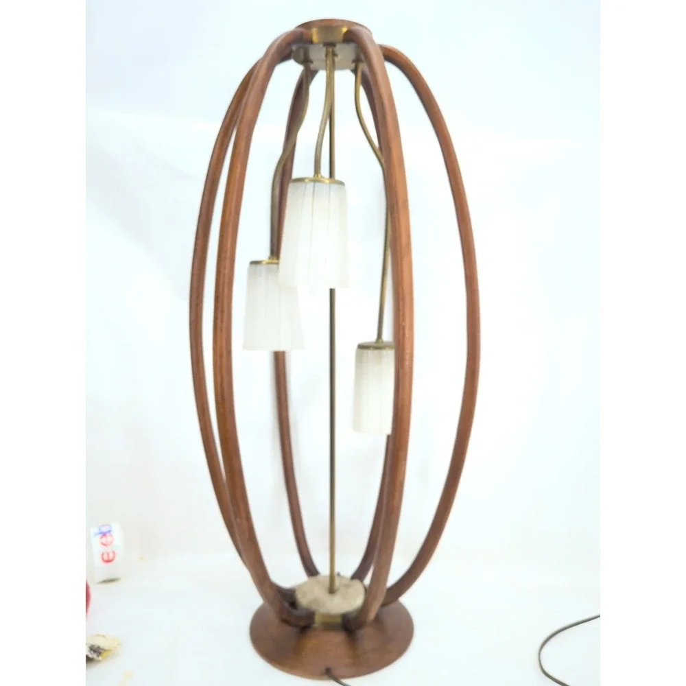Vintage MCM Majestic Lamp 3 Light Walnut Birdcage 36